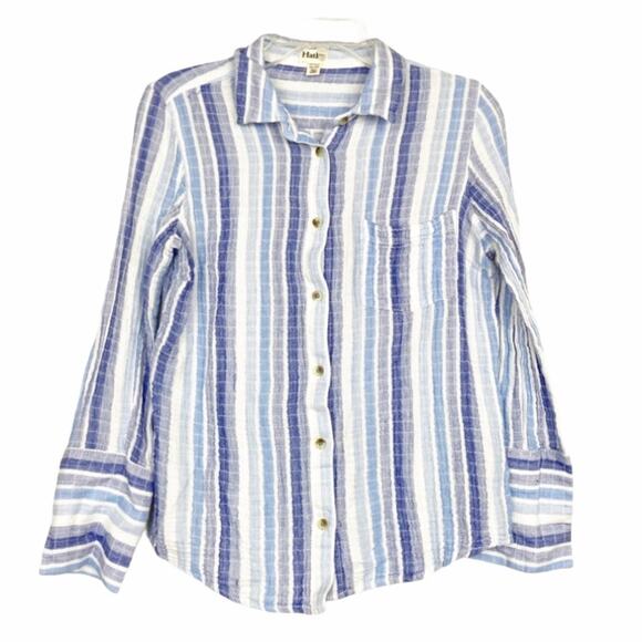 Hatley Organic Cotton Blue Striped Button Down Sz XS - Picture 1 of 6